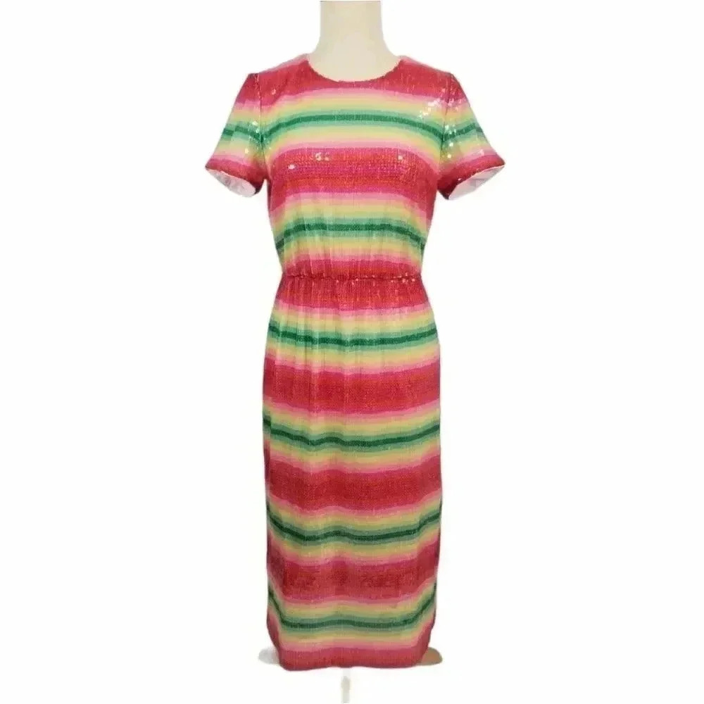 {J. Crew} NWT: Watermelon Stripe Sequin Maxi Dress - Picture 7 of 16